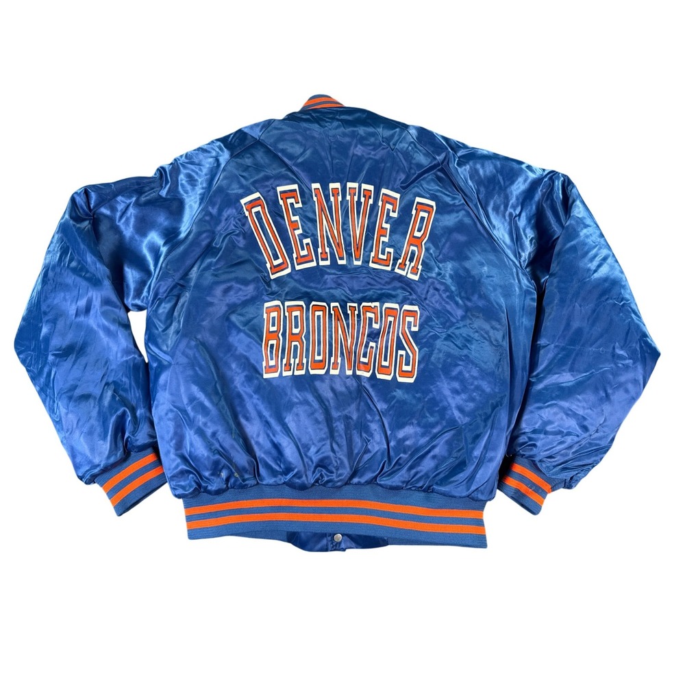 Vintage Chalk Line Denver Broncos Varsity Jacket Mens Large‎ Blue Satin 1980s